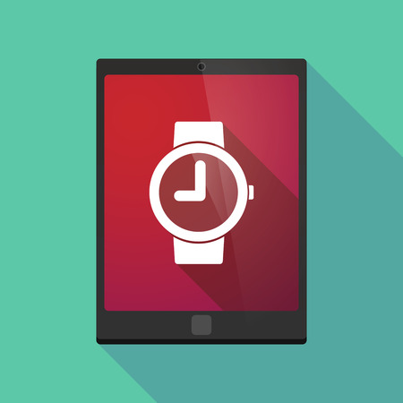 Illustration of a long shadow tablet pc icon with a wrist watchのイラスト素材