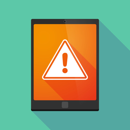 Illustration of a long shadow tablet pc icon with a warning signalのイラスト素材