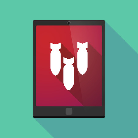 Illustration of a long shadow tablet pc icon with three bombs fallingのイラスト素材