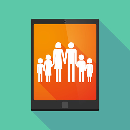 Illustration of a long shadow tablet pc icon with a large family  pictogramのイラスト素材