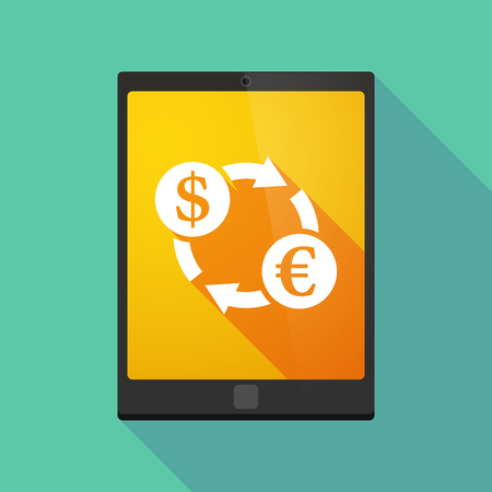 Illustration of a long shadow tablet pc icon with a dollar euro exchange signのイラスト素材