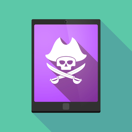 Illustration of a long shadow tablet pc icon with a pirate skullのイラスト素材