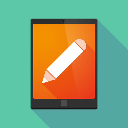 Illustration of a long shadow tablet pc icon with a pencilのイラスト素材