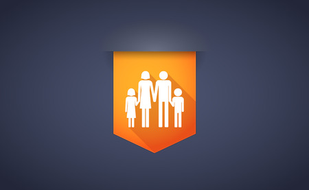 Illustration of a long shadow ribbon icon with a conventional family pictogramのイラスト素材