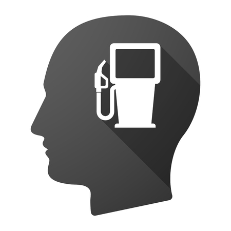 Illustration of a male head icon with a gas stationのイラスト素材