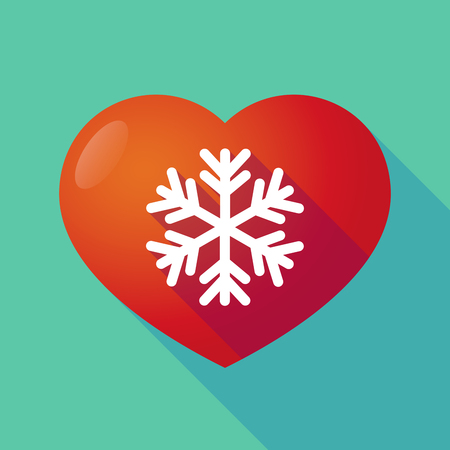 Illustration of a long shadow red heart with  a snow flakeのイラスト素材