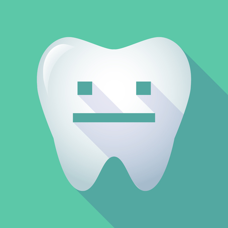 Illustration of a long shadow tooth icon with a emotionless text faceのイラスト素材