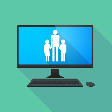 Long shadow personal computer with a male single parent family pictogramのイラスト素材