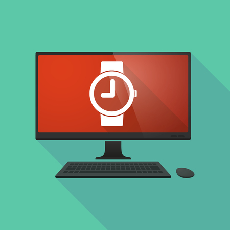 Long shadow personal computer with a wrist watchのイラスト素材