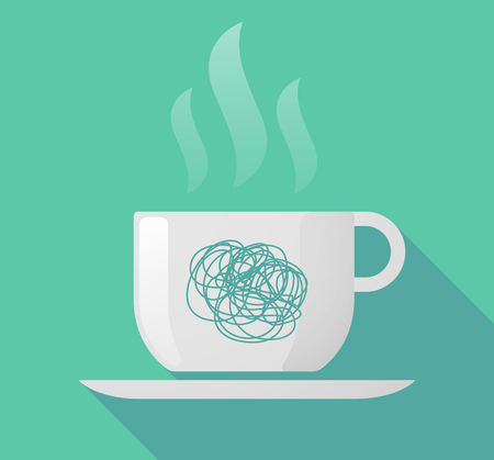 Illustration of a long shadow cup of coffee with  a doodleのイラスト素材