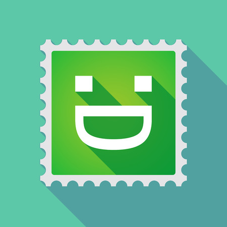 Illustration of a long shadow mail stamp icon with a laughing text faceのイラスト素材