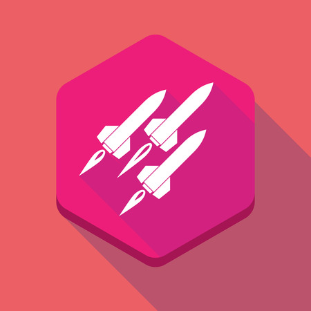 Illustration of a long shadow hexagon icon with missilesのイラスト素材
