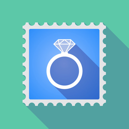 Illustration of a long shadow mail stamp icon with an engagement ringのイラスト素材