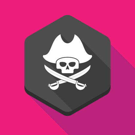 Illustration of a long shadow hexagon icon with a pirate skullのイラスト素材