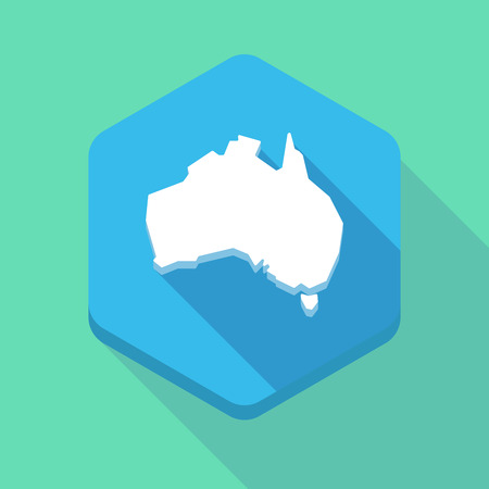 Illustration of a long shadow hexagon icon with  a map of Australiaのイラスト素材