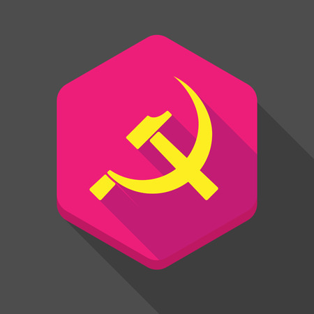 Illustration of a long shadow hexagon icon with  the communist symbolのイラスト素材