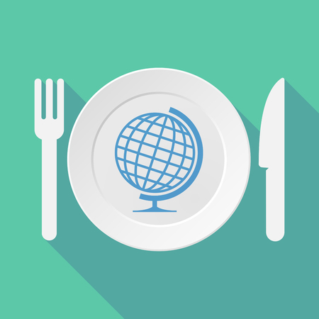 Long shadow tableware vector illustration with  a table world globeのイラスト素材