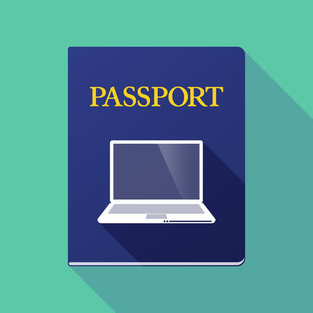 Illustration of a long shadow passport with a laptopのイラスト素材