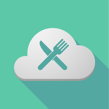 Illustration of a long shadow cloud icon with a knife and a forkのイラスト素材