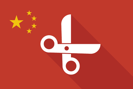 Illustration of a China long shadow flag with a scissorsのイラスト素材