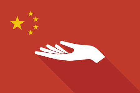 Illustration of a China long shadow flag with a hand offeringのイラスト素材