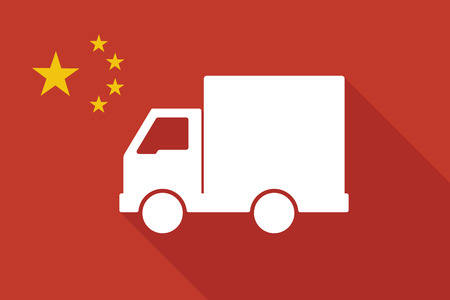 Illustration of a China long shadow flag with a  delivery truckのイラスト素材
