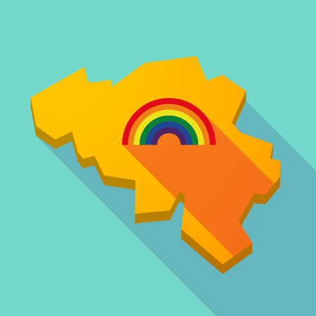 Illustration of a long shadow map of Belgium with a rainbowのイラスト素材
