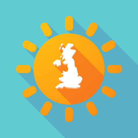 Illustration of a long shadow sun with  a map of the UKのイラスト素材