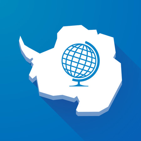 Illustration of a long shadow map of Antarctica continent with  a table world globeのイラスト素材