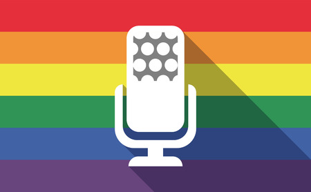 Illustration of a long shadow gay pride flag with  a microphone signのイラスト素材