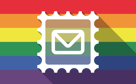 Illustration of a long shadow gay pride flag with  a mail stamp signのイラスト素材