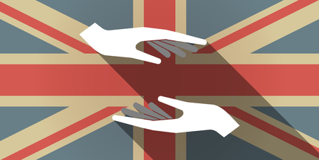 Illustration of a long shadow UK flag icon with  two hands giving and receiving  or protectingのイラスト素材