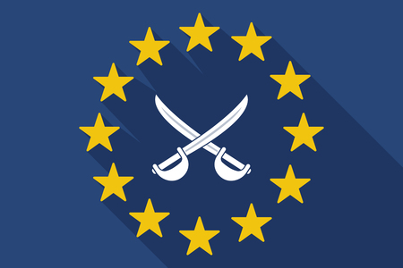 Illustration of a long shadow EU flag with  two swords crossedのイラスト素材