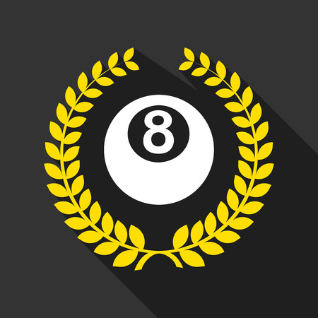 Illustration of a long shadow laurel wreath icon with  a pool ballのイラスト素材