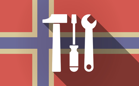 Illustration of a long shadow Norway flag with a tool setのイラスト素材
