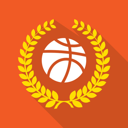 Illustration of a long shadow laurel wreath icon with  a basketball ballのイラスト素材