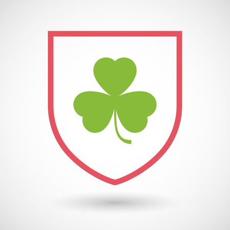 Illustration pour Illustration of an isolated line art shield icon with a clover - image libre de droit