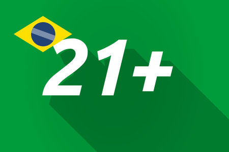 Illustration of a long shadow Brazil flag with    the text 21+のイラスト素材
