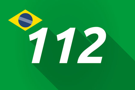 Illustration of a long shadow Brazil flag with    the text 112のイラスト素材