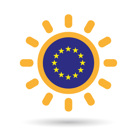 Illustration of an isolated line art sun icon with  the EU flag starsのイラスト素材