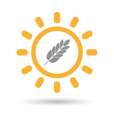 Illustration of an isolated line art sun icon with  a wheat plant iconのイラスト素材