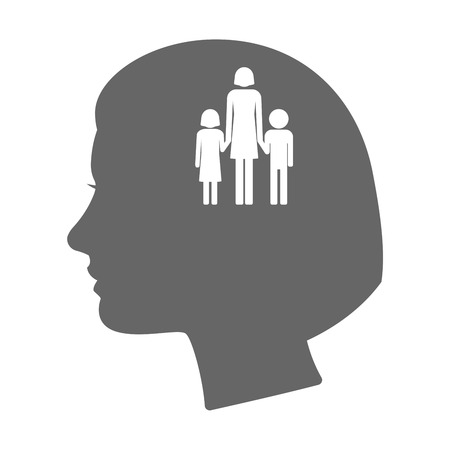 Illustration of an isolated female head silhouette icon with a female single parent family pictogramのイラスト素材