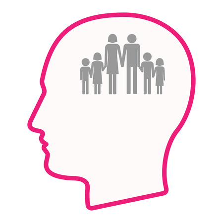 Illustration of an isolated male head silhouette icon with a large family  pictogramのイラスト素材