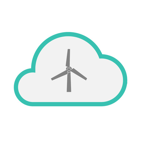 Illustration of an isolated line art  cloud icon with a wind turbineのイラスト素材