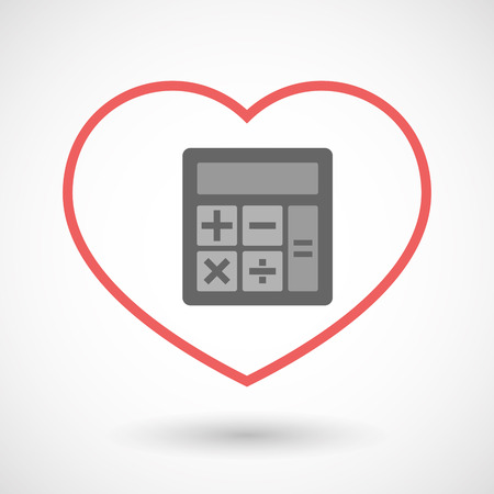 Illustration of an isolated  line art red heart with  a calculatorのイラスト素材