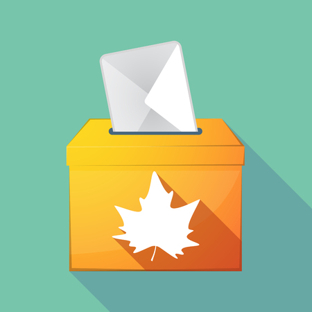 Illustration of a long shadow ballot box with an autumn leaf treeのイラスト素材
