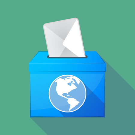 Illustration of a long shadow ballot box with an America region world globeのイラスト素材