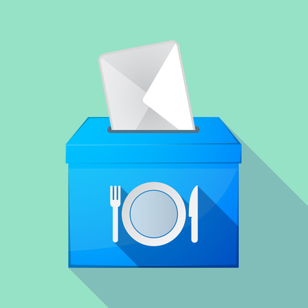 Illustration of a long shadow ballot box with  a dish, knife and a fork iconのイラスト素材