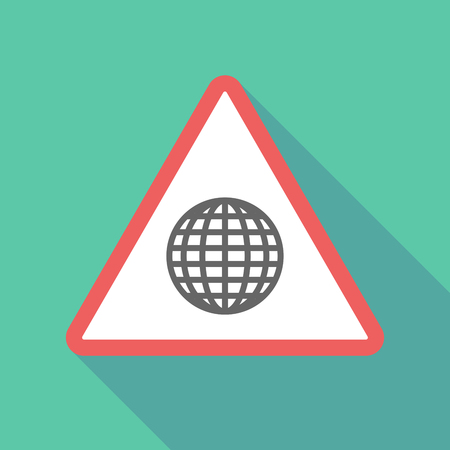 Illustration of a long shadow  triangular warning sign icon with a world globeのイラスト素材