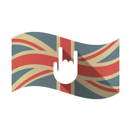 Illustration of an isolated long shadow waving Union Jack United Kingdom flag with a rocking handのイラスト素材